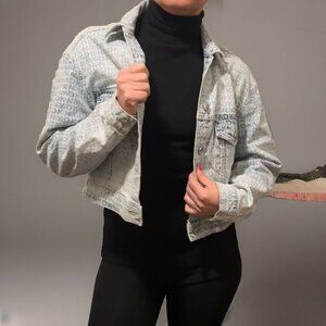 DKNY Jeans Women's Oversized Cropped Denim Jacket, Size S, Blue, Signature Logo